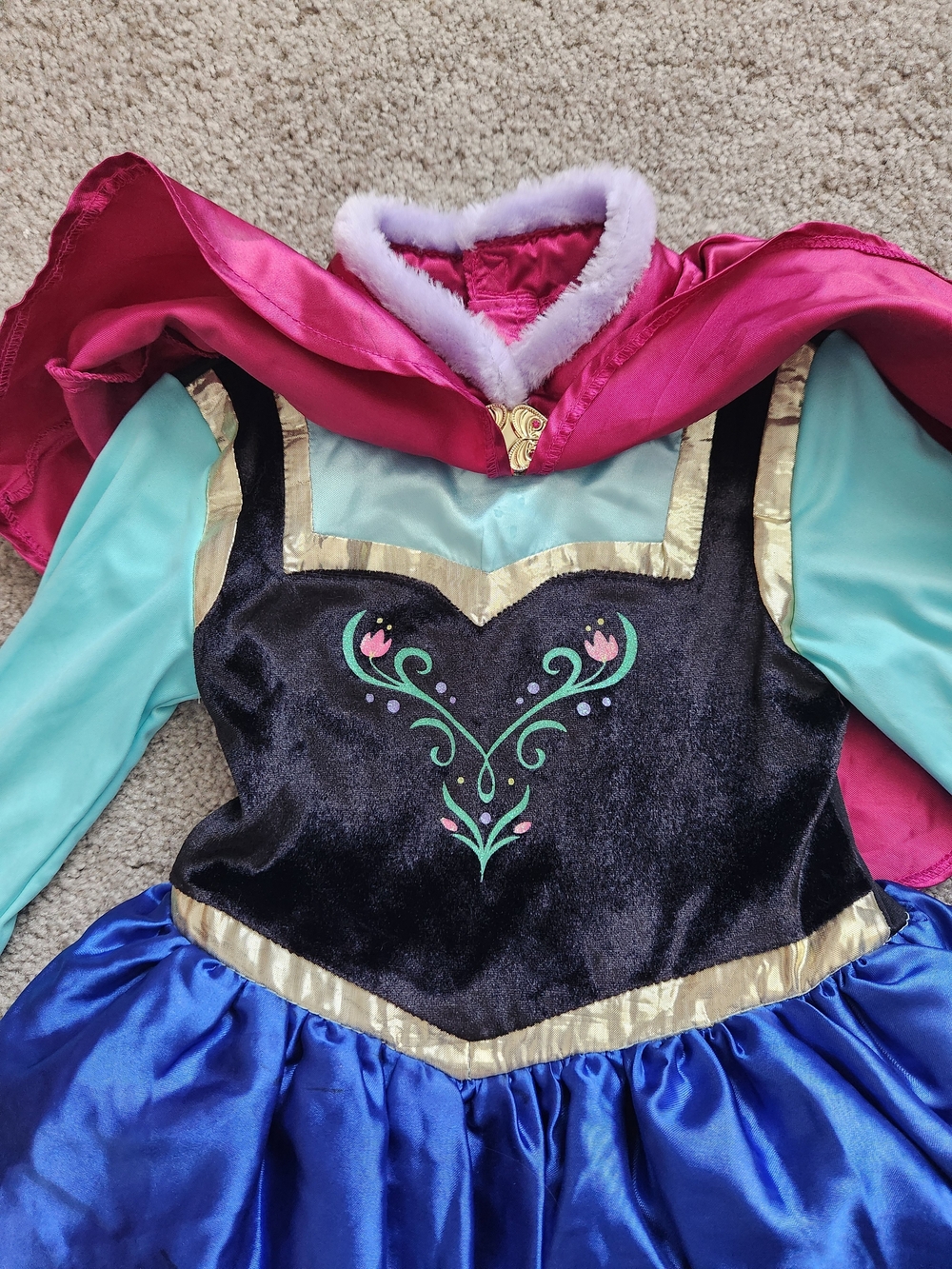 Kids 5/6T Disney Halloween Costume Frozen Anna Dress w/ Attached Cape - Picture 3 of 6